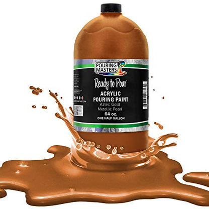 Pouring Masters Aztec Gold Metallic Pearl Ready to Pour Acrylic Pouring Paint - Premium 64-Ounce Pre-Mixed Fluid Acrylic Paint - Fluid Art Supplies for Canvas, Wood, Paper, Tile & Rocks | Ready to Pour, Premium Pre-Mixed Fluid Acrylic Paint - Fluid Art Su