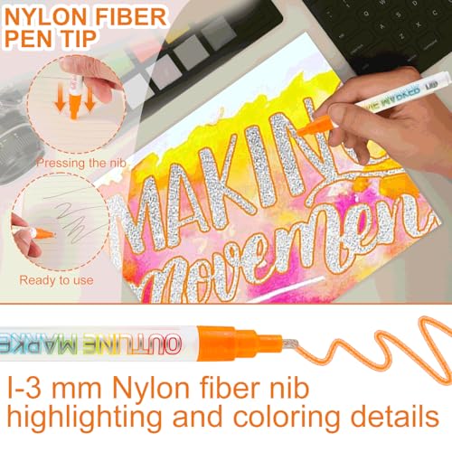 20pcs Outline Marker, Marker Pen for Highlight, Dual-Line Highlighter Outline Marker Set, Metallic Paint Markers for Black Paper Pens Glitter Markers Scrapbook Supplies - size: 1 Count (Pack of 1)