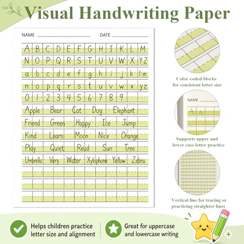 100 Sheets Handwriting Practice Paper Write Beginner Paper for Kids Double-Sided Writing Papers with Lines for Grades PreK – 1st Easy Learning Improves Penmanship & Writing Skills 8.5” x 11”