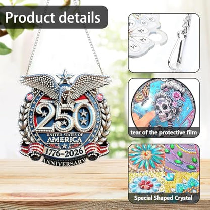 ARPADAMO Hanging Ornament Diamond Art Kits for Adults Eagle 6.9x7.2in | 5D Patriotic DIY Special Shaped Crystal US 250th Anniversary July 4 Diamond Painting Kit,Window Hanging Gift for Home Garden - color: DP03978
