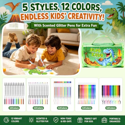 DreamyCandy 72 Pcs Washable Markers Set for Kids 4-8, Dinosaur Art Set Gift - color: Green Dinosaur