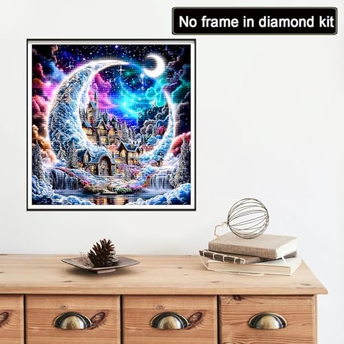 Reofrey DIY Diamond Art Kits for Adults Moon House, Full Drill Round Rhinestone Diamond Painting Kits for Adults, Cross Stitch Embroidery Canvas for Crafts Home Wall Decor 12x16 inch/ 30x40cm - color: Moon House