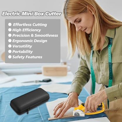 Cordless Electric Scissors, 4V Rechargeable Box Cutter & Cardboard Cutter with LED Light, Safety Lock - Rotary Cutter for Fabric, Leather, Carpet, Plastic, Crafting, Sewing with Storage Box(Yellow)