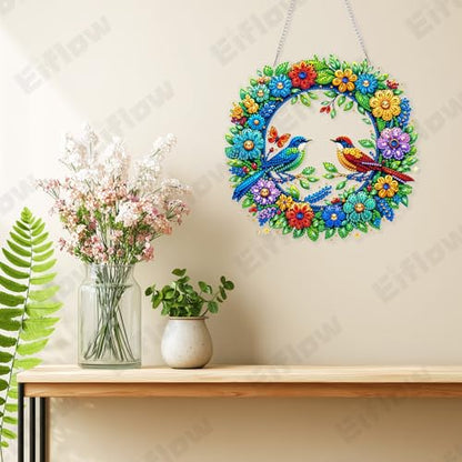 Eiflow Acrylic Diamond Art Hanging Kit for Adults, DIY Diamonds Painting Door Hanger Board Kit, Special Crystal Diamond Art Painting Pendant Ornament (Wreath) - color: Wreath