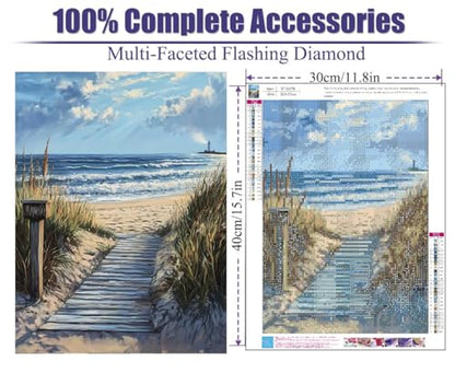STGLCR 5D Beach Scenic Diamond Painting, Road Diamond Painting Kit for Adults, Diamond Art Kits for Begginners DIY Full Drill Crystal Rhinestone Arts and Crafts 16x12inch