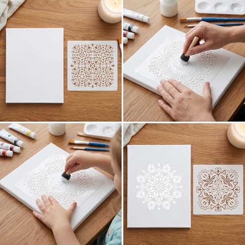 18 Pcs Mandala Stencils Set (12Inch + 4Inch), Reusable Large & Small Mandala Painting Stencils for Painting on Wood, Wall, Canvas, Rock, Furniture, Tile, Floor, DIY Art Craft Decor