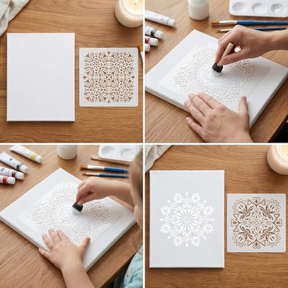 18 Pcs Mandala Stencils Set (12Inch + 4Inch), Reusable Large & Small Mandala Painting Stencils for Painting on Wood, Wall, Canvas, Rock, Furniture, Tile, Floor, DIY Art Craft Decor