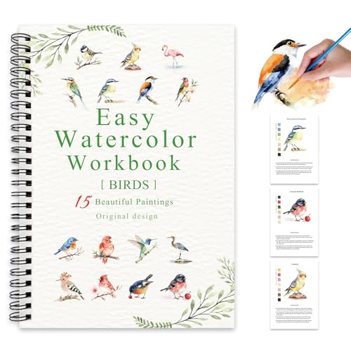 Watercolor Workbooks Birds, 15 Beautiful Paintings for Water Color Book Adult, Watercolor Coloring Book for Beginners, Watercolor Workbook for Adults Teens (Without Palette, Birds) - color: Birds, size: without palette