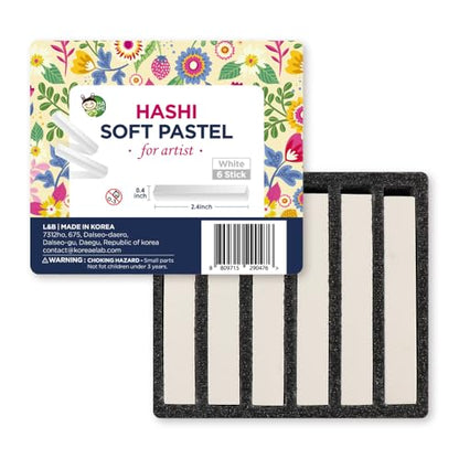 HA SHI Soft Chalk Pastels for Adult Artists, White, 6 Square Sticks | Restock the shade that runs out first. Lift tones over darker layers, sharpen highlights, or blur edges on toned paper. - color: White (6 Sticks)