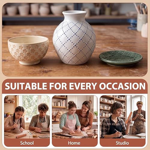 Leriton 10 Pcs Clay Texture Rollers Set, 3D-Printed Clay Pottery Tools 7 in x 0.91 in for Miniatures, Tabletop, Pottery, DIY Crafting, Jewelry Crafting - size: 7 Inch