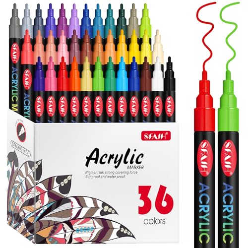 SFAIH Acrylic Paint Art Markers Pens, 36 Vibrant Colors 1-2mm Fine Point | High Coverage, Opaque Paint Pens for Any Surface, Crafts DIY, Paper, Rock, Fabric, Wood, Non-Bleeding, Permanent, Non-Toxic - color: 36 Colors