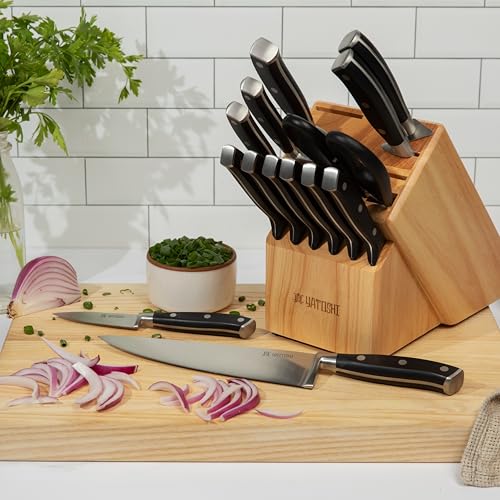 Yatoshi 15 Piece Black Knife Block Set - Pro Kitchen Knife Set Ultra Sharp High Carbon Stainless Steel with Ergonomic Handle - color: Black, size: 15-Piece