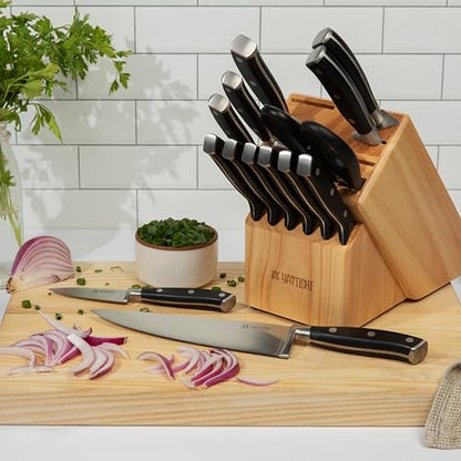 Yatoshi 15 Piece Black Knife Block Set - Pro Kitchen Knife Set Ultra Sharp High Carbon Stainless Steel with Ergonomic Handle - color: Black, size: 15-Piece