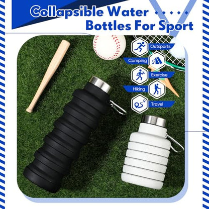 Baderke 2 Pcs Collapsible Water Bottles 17oz Silicone Travel Foldable Portable Water Bottle with Buckle Silicone Lightweight Reusable Leakproof for Camping Hiking Cycling Sport(Black, Gray White) - color: Black, Gray White