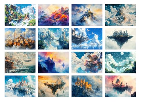 Decoupage Paper Pack (35 Sheets 6"x8") Floating Castles Dreamscape ~ Fantasy Paintings of Majestic Castles in Clouds, Floating Islands, and Surreal Sky Kingdoms in Luminous Fantasy environments - color: Nine