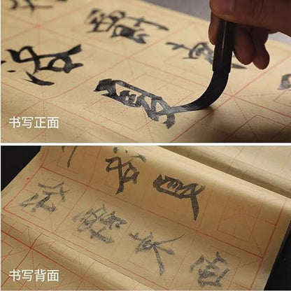 MEGREZ Grid Maobian Xuan Paper Half Raw Ripe Calligraphy Practice Sheets | ink control no heavy bleed, clear grid lines, Chinese kanji calligraphy practice, 39×65cm, 9cm×28 grids, 50 sheets - size: 9 cm x 28 Grids/ Sheet