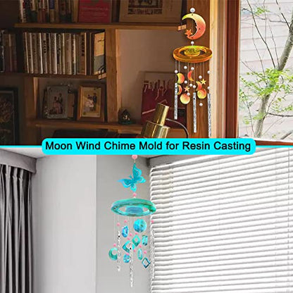 FineGood 2 Set Wind Chimes Resin Molds, Resin Molds Silicone Butterfly Moon Silicone Molds for Epoxy Resin DIY Winds Chime Gifts for Women Home Decor