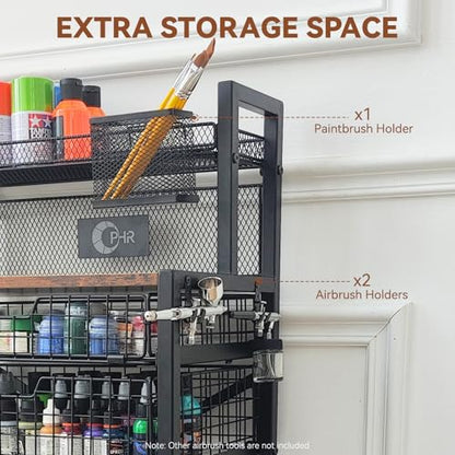 5 Tier Metal Airbrush Storage Cart for Air Compressor,Paint Supplies | 360° Lockable Wheels, 2 Drawers, Airbrush & Brush Holders Keep Compressors, Paints, & Tools Organized In One Workspace Cart