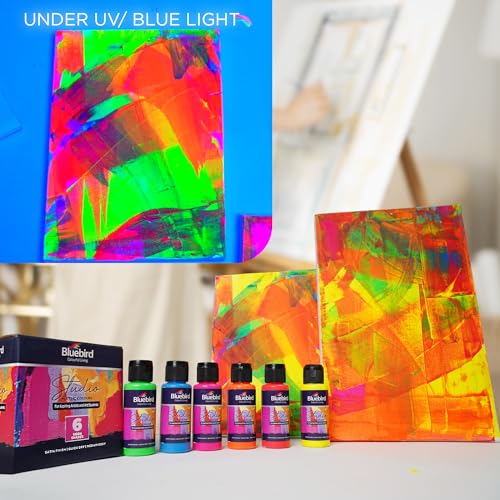 BLUEBIRD Studio Acrylic Paints, Neon Colors, 6-Pack 3.4 Fl Oz each, Basic Acrylic Paint For DIY Crafts & Beginner Artists - color: NEON COLORS, (6-Pack, 3.4 Fl Oz each)