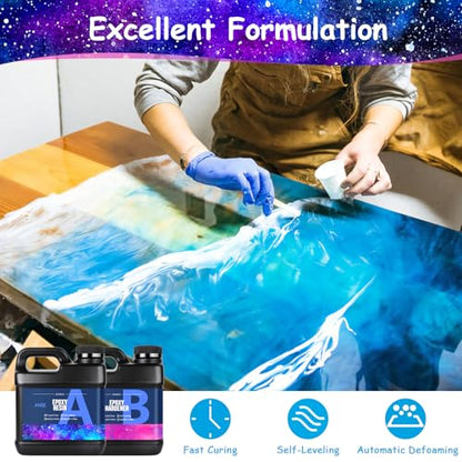 KISREL Epoxy Resin 82oz - Clear Epoxy Resin Kit with 15 Pigments and 15 Colors of Mica Powders - No Yellowing No Bubble Casting Resina for Art Crafts, Jewelry Making, Wood & Resina Molds(41oz x 2) - size: 82oz