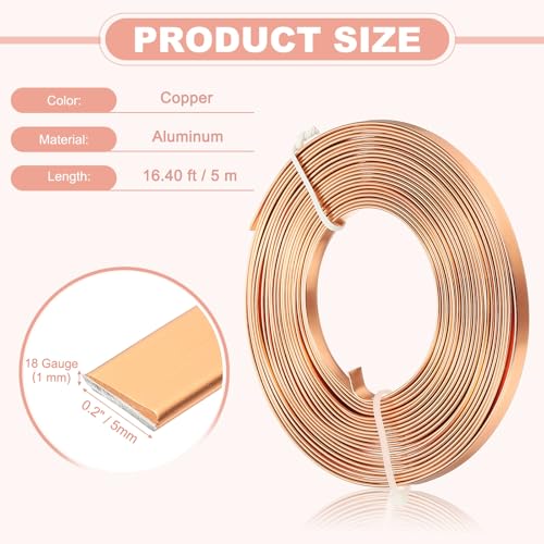 uxcell 18 Gauge Flat Aluminum Wire, 16.40 ft 5mm Wide Aluminum Crafts Wire for Flower Bonsai Crafts Carving DIY Bezel Sculpting Gem Metal Wrap, Copper - color: Copper, size: 5mm