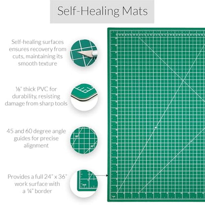 WA Portman 24x36 Fabric Cutting Mat for Sewing, Rotary Cutter & Clear Ruler | Quilting Kit includes 24x36 Sewing Cutting Mat Large, Rolling Fabric Cutter w/ 5pc Blades, & 6x24 Quilting Ruler, Sewing Kit - size: 24" x 36"