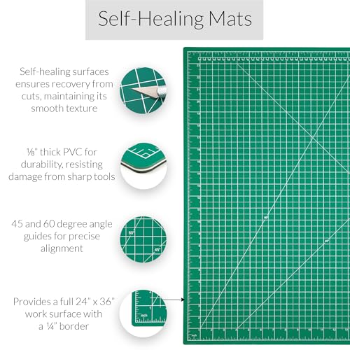 WA Portman Self-Healing Cutting Mat, Crafting Knife, 36'' Metal Ruler Set - size: 24x36
