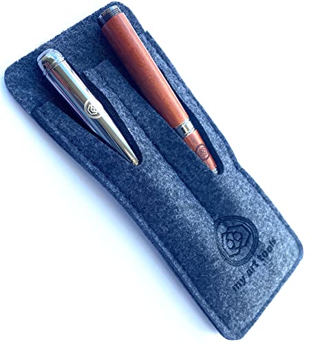 Travel Watercolor Brushes for Quick Sketch - Fude Nib Pen for Drawing - Professional paintbrushes with Dark Grey Felt Sleeve - color: Dark Wood Travel Watercolor Brushes and Fude Pen in Dark Grey Felt Sleeve