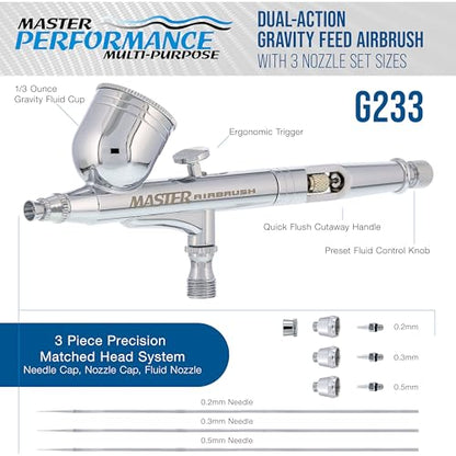 Master Airbrush G233 Performance Pro Airbrush Kit with 3 Nozzle Sets - size: Without Hose