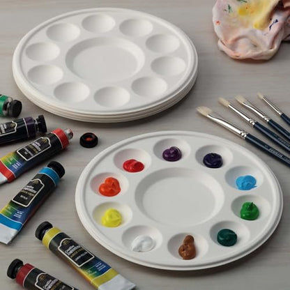 Creative Mark Disposable Earth Paint Palette, 7-3/8" Diameter, 10 Pack | Eco-Conscious, Biodegradable Paint Holder Tray for Artists, Compostable Paint Tray Palette with 10 Wells Each, Easy Cleanup