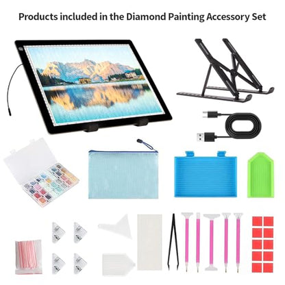 A4 Light Board for Diamond Painting - Tracing Light Box with Stand, Stepless Dimmable 3 Levels Brightness Light Pad, Ultra-Thin LED Light Pad for Weeding Vinyl, Drawing, Diamond Painting - style: A4 with Stand(Diamond painting kit)