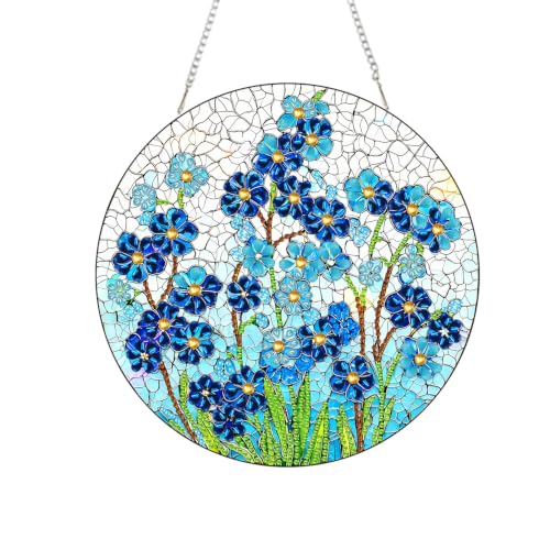 RYMILIE Hanging Diamond Art Kits for Adults Blue Flowers 8x8inch - color: DP04407