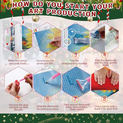 Ohhvvow Magic Christmas Diamond Painting Kit - Santa Standing on Reindeer Head with Gifts, Glittering Stars Sky, 5D Full Drill Round Diamonds & Tools, Holiday DIY Craft Gift for Women Men - color: Santa Claus with deer A
