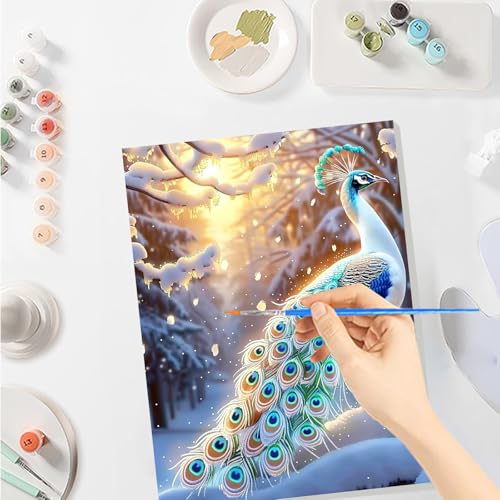 SENQAO Christmas Paint by Numbers for Adults Beginners Framed, Peacock Adults' Paint-by-Number Kits, Adult Paint by Number Kits on Canvas, Acrylic Number Painting for Home Decor, 8x12inch - color: peacock