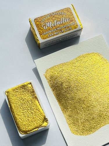 Handmade Watercolors - Metallic Glitter Paints 24K Merck Gold - Full Pans Premium Pigment Watercolour for Artists, Students, Hobbyists, Calligraphers - color: 24K Merck Gold (Full Pan)