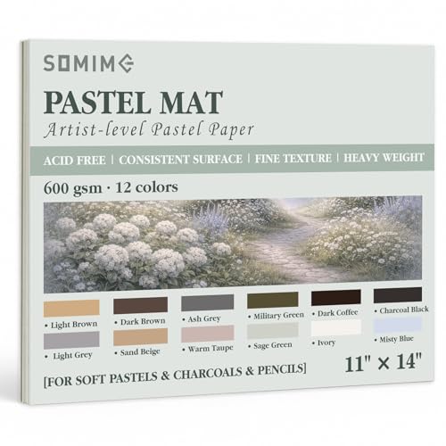 Somime 11x14 Sanded Pastel Paper Pad, 600gsm 12 Sheets of 12 Mixed Colors | Heavyweight Artist Drawing Paper Pad for Pencils and Soft Oil Charcoal Pastels - size: 11x14 12 sheets