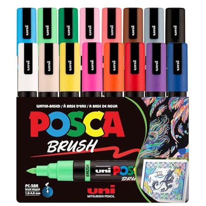POSCA® PC-5BR Brush Tip Paint Markers, 16 Count Reversible Brush Set - size: 1 Count (Pack of 16), style: Brush Tip