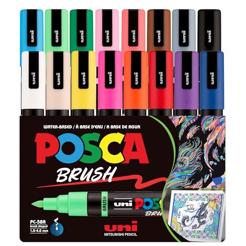 POSCA® PC-5BR Brush Tip Paint Markers, 16 Count Reversible Brush Set - size: 1 Count (Pack of 16), style: Brush Tip