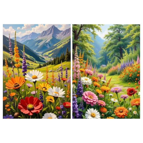 YOYA 2 Pack 5D Landscape Diamond Art Kits for Adults 12x16 Inch - color: Flowers Landscape 040