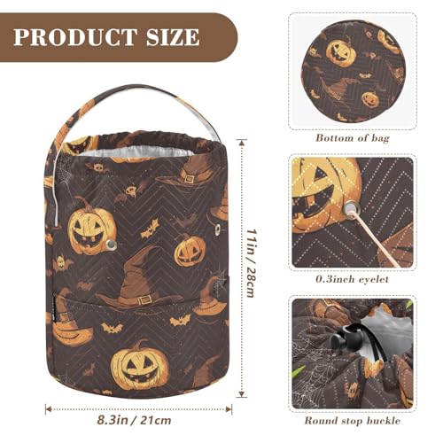 Yarn Bag Small Crochet Bag Drawstring Yarn Storage Organizer Knitting Project Bags Potable Yarn Holder with Holes Handle Crocheting Needles Knitting Accessories Brown Witch Hat Bat Halloween - color: Brown Witch Hat Bat Halloween