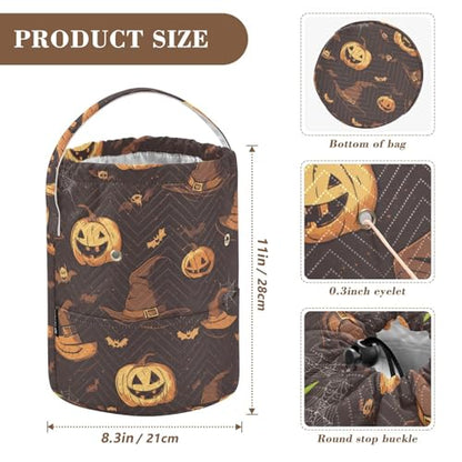 Yarn Bag Small Crochet Bag Drawstring Yarn Storage Organizer Knitting Project Bags Potable Yarn Holder with Holes Handle Crocheting Needles Knitting Accessories Brown Witch Hat Bat Halloween - color: Brown Witch Hat Bat Halloween