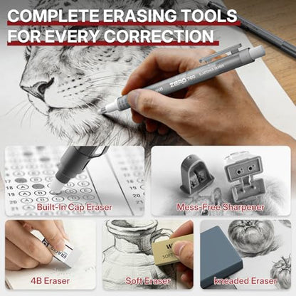 WUO Mechanical Pencil Set, 5 Pack Drafting Pencils 0.5/0.7/0.9/2.0/2.0mm | Mechanical drawing pencils, 432 lead refills, erasers/sharpeners for drafting, technical drawing, sketching, writing & art - color: Grey, size: 0.5/0.7/0.9/2.0