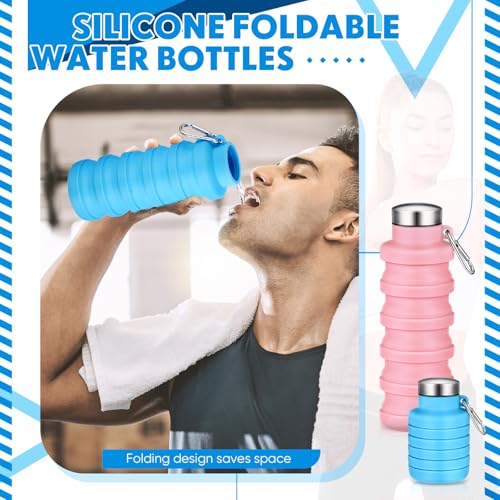 Baderke 2 Pcs Collapsible Water Bottles 17oz Silicone Travel Foldable Portable Water Bottle with Buckle Silicone Lightweight Reusable Leakproof for Camping Hiking Cycling Sport(Pink, Blue) - color: Pink, Blue