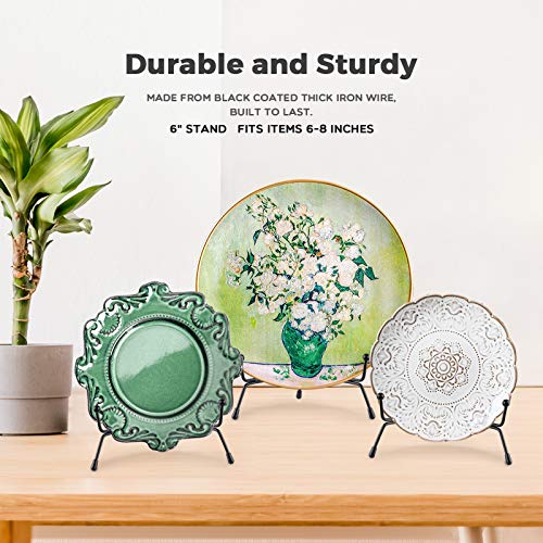 Mocoosy 4 Pack 6 Inch Improved Anti-Slip Plate Stands for Display | Black Plate Holder Stand, Picture Frame Holder Stand, Black Iron Easel Stands for Photo, Decorative Plate and Tabletop Arts - size: 6 Inch