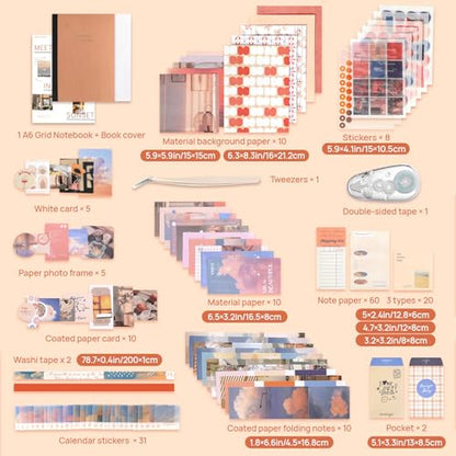 imoon Scrapbook Photo Album Supplies Kit with Tweezers and Glue Tape – Romantic Aesthetic Junk Journal Kit, Scrapbooking Paper, Sticker Pack, Notebook, DIY Craft, Gift for Adults (Sunset) - color: Sunset