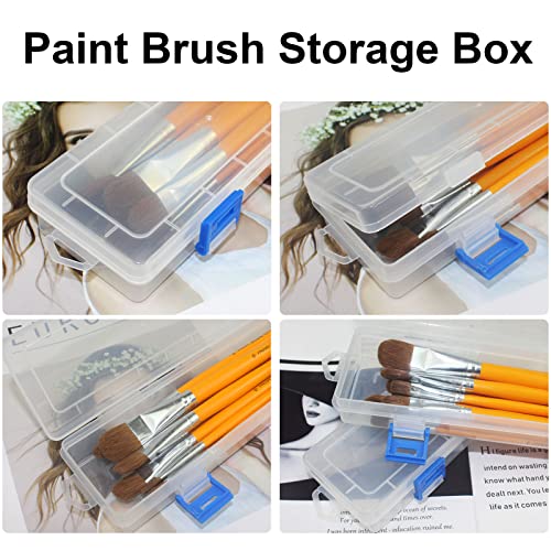 4 Pack Paint Brush Storage Box Clear Paint Brush Holder Long Brush Storage Case Watercolor Pen Container with Buckle