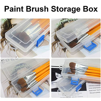 4 Pack Paint Brush Storage Box Clear Paint Brush Holder Long Brush Storage Case Watercolor Pen Container with Buckle