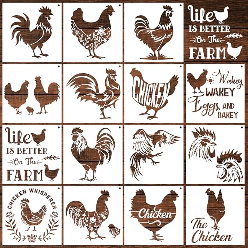 Keluna Farmhouse Chicken Stencils - 15 Pcs Farm Stencil Set for Wood Crafts, Farmhouse Chicken Rooster Stencil - style: chicken stencil