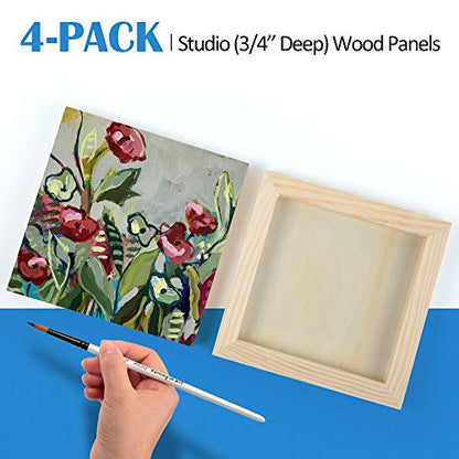 4 Pack 6x6’’ Unfinished Birch Wood Panels Kit for Painting | Studio 3/4’’ Deep Wooden Canvas, Cradle Boards for Acrylic Pouring, Art, Crafts, Epoxy Resin, Laser Engraving Cutting - size: 6'' x 6'' Studio