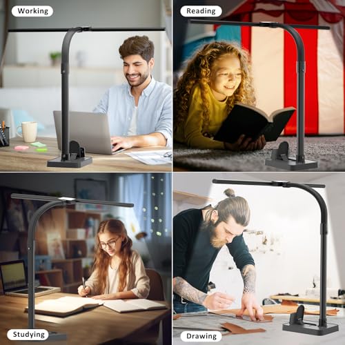 Double Head LED Desk Lamp, Architect Desk Lamps for Home Office, 24W Brightest Workbench Office Lighting-5 Color Modes and 5 Dimmable Eye Protection Modern Desk Lamp (Black-Desktop, Big) - color: Black-Desktop